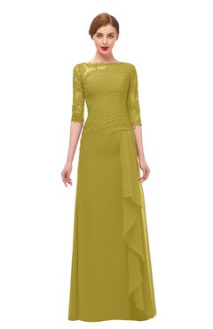 ColsBM Lorin Golden Olive Bridesmaid Dresses Column Floor Length Zipper Elbow Length Sleeve Lace Mature