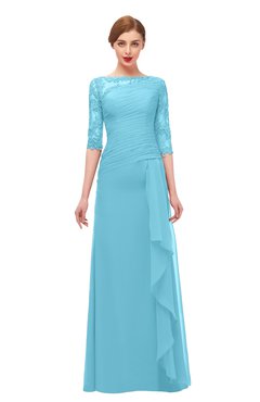 ColsBM Lorin Light Blue Bridesmaid Dresses Column Floor Length Zipper Elbow Length Sleeve Lace Mature