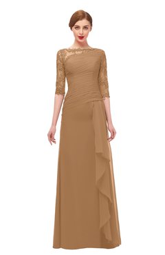 ColsBM Lorin Light Brown Bridesmaid Dresses Column Floor Length Zipper Elbow Length Sleeve Lace Mature