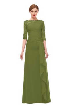 ColsBM Lorin Olive Green Bridesmaid Dresses Column Floor Length Zipper Elbow Length Sleeve Lace Mature