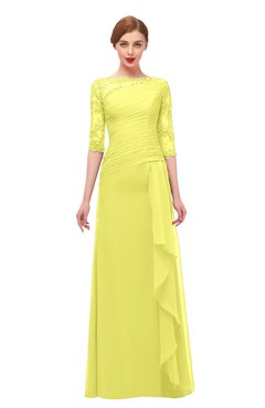 ColsBM Lorin Pale Yellow Bridesmaid Dresses Column Floor Length Zipper Elbow Length Sleeve Lace Mature
