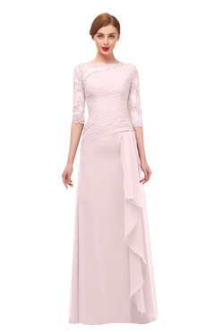 ColsBM Lorin Petal Pink Bridesmaid Dresses Column Floor Length Zipper Elbow Length Sleeve Lace Mature