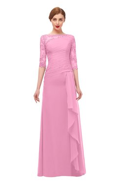 ColsBM Lorin Pink Bridesmaid Dresses Column Floor Length Zipper Elbow Length Sleeve Lace Mature