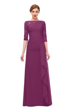 ColsBM Lorin Raspberry Bridesmaid Dresses Column Floor Length Zipper Elbow Length Sleeve Lace Mature