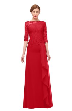 ColsBM Lorin Red Bridesmaid Dresses Column Floor Length Zipper Elbow Length Sleeve Lace Mature