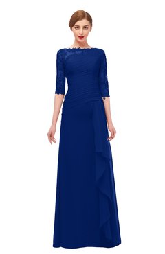 ColsBM Lorin Sodalite Blue Bridesmaid Dresses Column Floor Length Zipper Elbow Length Sleeve Lace Mature