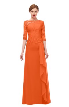 ColsBM Lorin Tangerine Bridesmaid Dresses Column Floor Length Zipper Elbow Length Sleeve Lace Mature