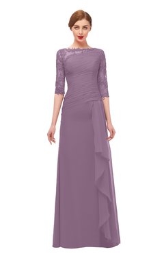 ColsBM Lorin Valerian Bridesmaid Dresses Column Floor Length Zipper Elbow Length Sleeve Lace Mature