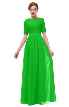 ColsBM Ansley Classic Green Bridesmaid Dresses Modest Lace Jewel A-line Elbow Length Sleeve Zip up