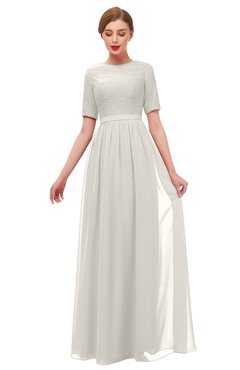 ColsBM Ansley Off White Bridesmaid Dresses Modest Lace Jewel A-line Elbow Length Sleeve Zip up