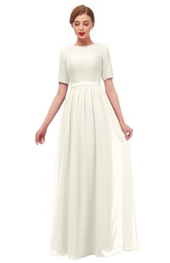 ColsBM Ansley Whisper White Bridesmaid Dresses Modest Lace Jewel A-line Elbow Length Sleeve Zip up