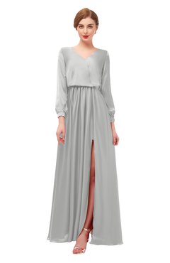 ColsBM Carey Dove Grey Bridesmaid Dresses Long Sleeve A-line Glamorous Split-Front Floor Length V-neck