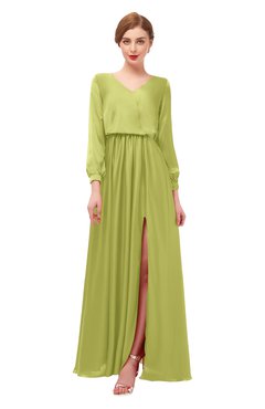 ColsBM Carey Green Oasis Bridesmaid Dresses Long Sleeve A-line Glamorous Split-Front Floor Length V-neck