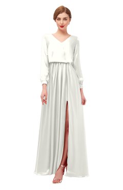 ColsBM Carey Ivory Bridesmaid Dresses Long Sleeve A-line Glamorous Split-Front Floor Length V-neck