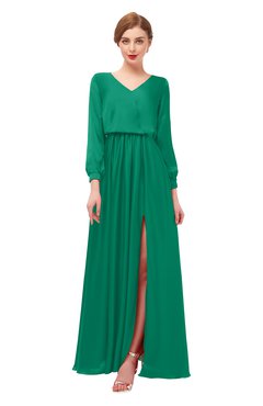ColsBM Carey Pepper Green Bridesmaid Dresses Long Sleeve A-line Glamorous Split-Front Floor Length V-neck
