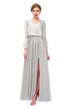 ColsBM Carey Rainy Grey Bridesmaid Dresses Long Sleeve A-line Glamorous Split-Front Floor Length V-neck