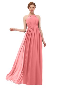 ColsBM Peyton Coral Bridesmaid Dresses Pleated Halter Sleeveless Half Backless A-line Glamorous