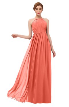 ColsBM Peyton Fusion Coral Bridesmaid Dresses Pleated Halter Sleeveless Half Backless A-line Glamorous