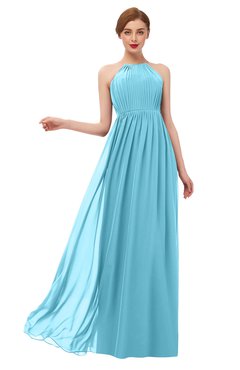 ColsBM Peyton Light Blue Bridesmaid Dresses Pleated Halter Sleeveless Half Backless A-line Glamorous