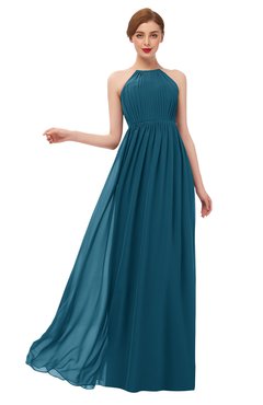 ColsBM Peyton Moroccan Blue Bridesmaid Dresses Pleated Halter Sleeveless Half Backless A-line Glamorous