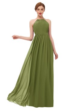 ColsBM Peyton Olive Green Bridesmaid Dresses Pleated Halter Sleeveless Half Backless A-line Glamorous