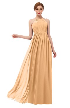 ColsBM Peyton Salmon Buff Bridesmaid Dresses Pleated Halter Sleeveless Half Backless A-line Glamorous