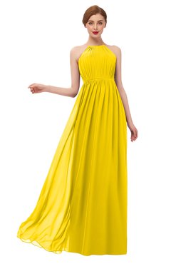 ColsBM Peyton Yellow Bridesmaid Dresses Pleated Halter Sleeveless Half Backless A-line Glamorous