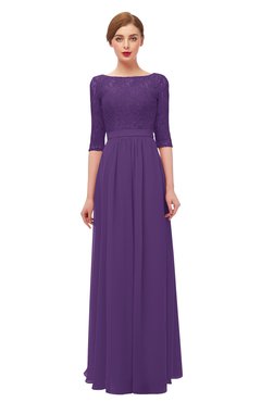 ColsBM Neriah Dark Purple Bridesmaid Dresses Lace Antique Zipper Boat Floor Length Half Length Sleeve