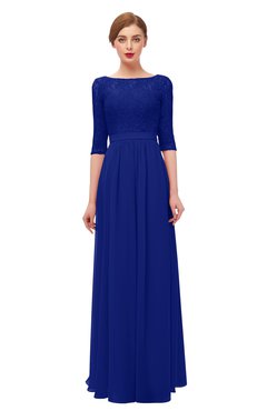 ColsBM Neriah Electric Blue Bridesmaid Dresses Lace Antique Zipper Boat Floor Length Half Length Sleeve