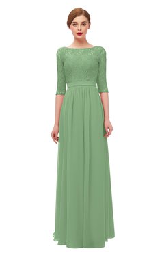 ColsBM Neriah Fair Green Bridesmaid Dresses Lace Antique Zipper Boat Floor Length Half Length Sleeve