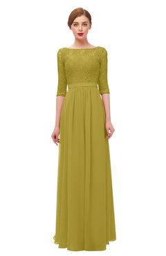 ColsBM Neriah Golden Olive Bridesmaid Dresses Lace Antique Zipper Boat Floor Length Half Length Sleeve