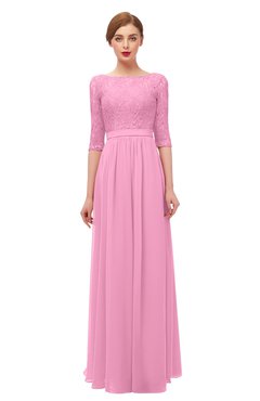 ColsBM Neriah Pink Bridesmaid Dresses Lace Antique Zipper Boat Floor Length Half Length Sleeve