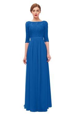 ColsBM Neriah Royal Blue Bridesmaid Dresses Lace Antique Zipper Boat Floor Length Half Length Sleeve