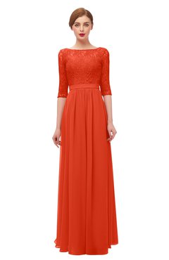 ColsBM Neriah Tangerine Tango Bridesmaid Dresses Lace Antique Zipper Boat Floor Length Half Length Sleeve