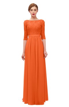 ColsBM Neriah Tangerine Bridesmaid Dresses Lace Antique Zipper Boat Floor Length Half Length Sleeve
