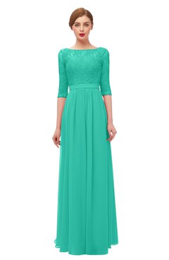 ColsBM Neriah Viridian Green Bridesmaid Dresses Lace Antique Zipper Boat Floor Length Half Length Sleeve