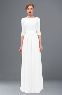 ColsBM Neriah White Bridesmaid Dresses Lace Antique Zipper Boat Floor Length Half Length Sleeve