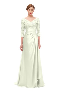 ColsBM Tatum Anise Flower Bridesmaid Dresses Luxury Zipper Three-fourths Length Sleeve Brush Train Lace V-neck