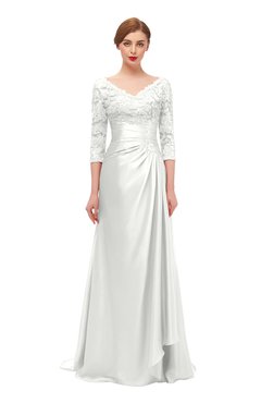 ColsBM Tatum Cloud White Bridesmaid Dresses Luxury Zipper Three-fourths Length Sleeve Brush Train Lace V-neck