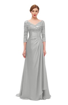 ColsBM Tatum Dove Grey Bridesmaid Dresses Luxury Zipper Three-fourths Length Sleeve Brush Train Lace V-neck