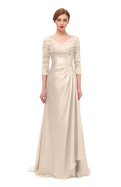 ColsBM Tatum Linen Bridesmaid Dresses Luxury Zipper Three-fourths Length Sleeve Brush Train Lace V-neck