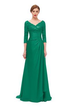 ColsBM Tatum Pepper Green Bridesmaid Dresses Luxury Zipper Three-fourths Length Sleeve Brush Train Lace V-neck