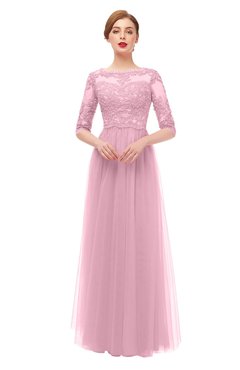 ColsBM Billie Baby Pink Bridesmaid Dresses Scalloped Edge Ruching Zip up Half Length Sleeve Mature A-line
