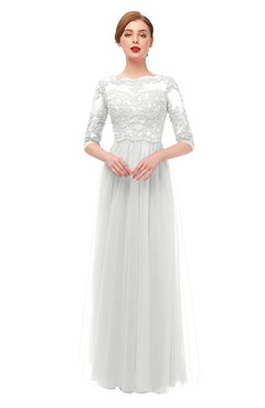 ColsBM Billie Cloud White Bridesmaid Dresses Scalloped Edge Ruching Zip up Half Length Sleeve Mature A-line