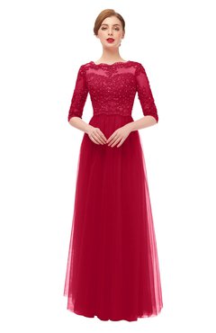 ColsBM Billie Dark Red Bridesmaid Dresses Scalloped Edge Ruching Zip up Half Length Sleeve Mature A-line