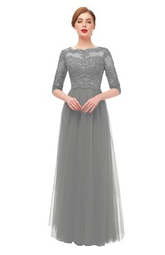 ColsBM Billie Flint Gray Bridesmaid Dresses Scalloped Edge Ruching Zip up Half Length Sleeve Mature A-line
