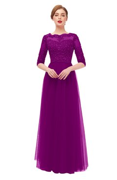 ColsBM Billie Purple Wine Bridesmaid Dresses Scalloped Edge Ruching Zip up Half Length Sleeve Mature A-line