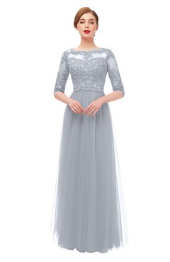 ColsBM Billie Silver Bridesmaid Dresses Scalloped Edge Ruching Zip up Half Length Sleeve Mature A-line