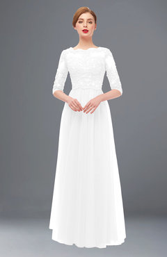 ColsBM Billie White Bridesmaid Dresses Scalloped Edge Ruching Zip up Half Length Sleeve Mature A-line
