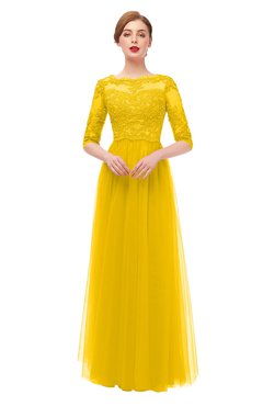 ColsBM Billie Yellow Bridesmaid Dresses Scalloped Edge Ruching Zip up Half Length Sleeve Mature A-line
